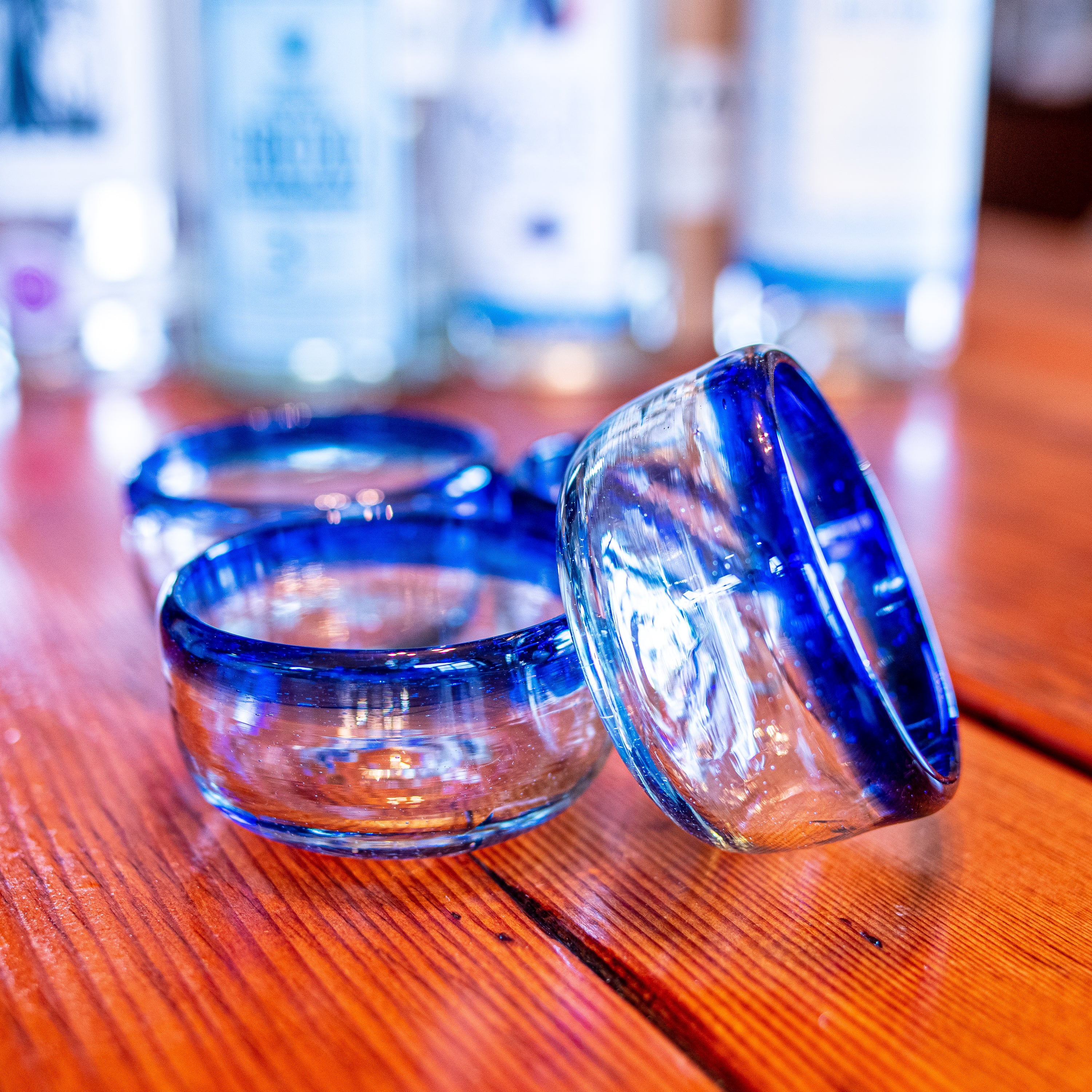 Two traditional jicama cups for drinking mezcal in Mexico, on their  rodete stands. Cups made from